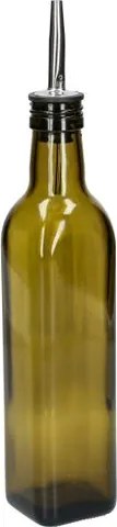 Olie/azijnfles, olijfgroen glas, vierkant, 375 ml