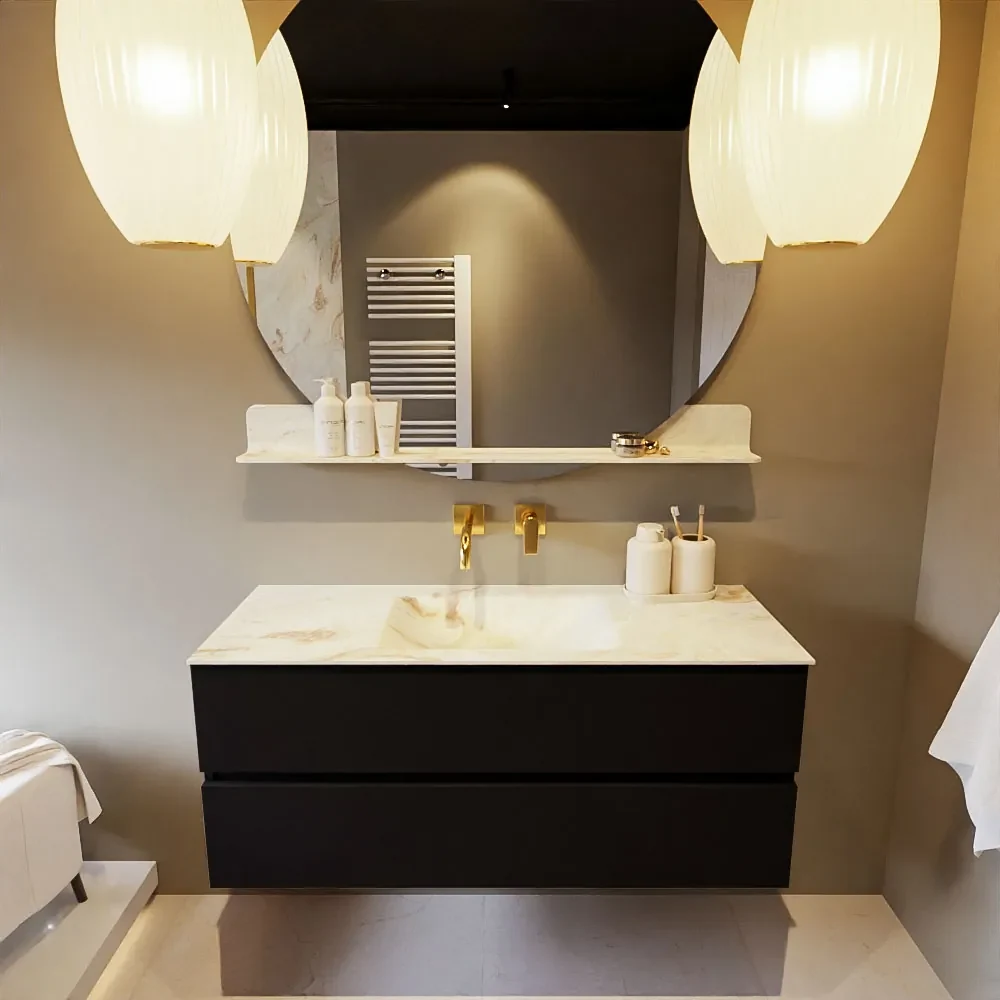Mondiaz Vica DLux badmeubel 120cm urban 2 lades met wastafel frappe midden zonder kraangat