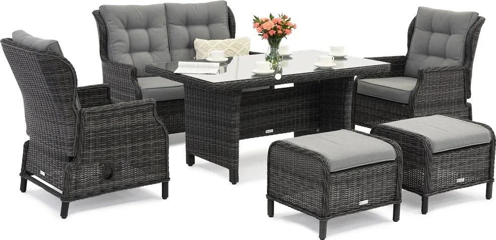 Malaga Apetito 4 antraciet technorattan set met Garden Point poefs