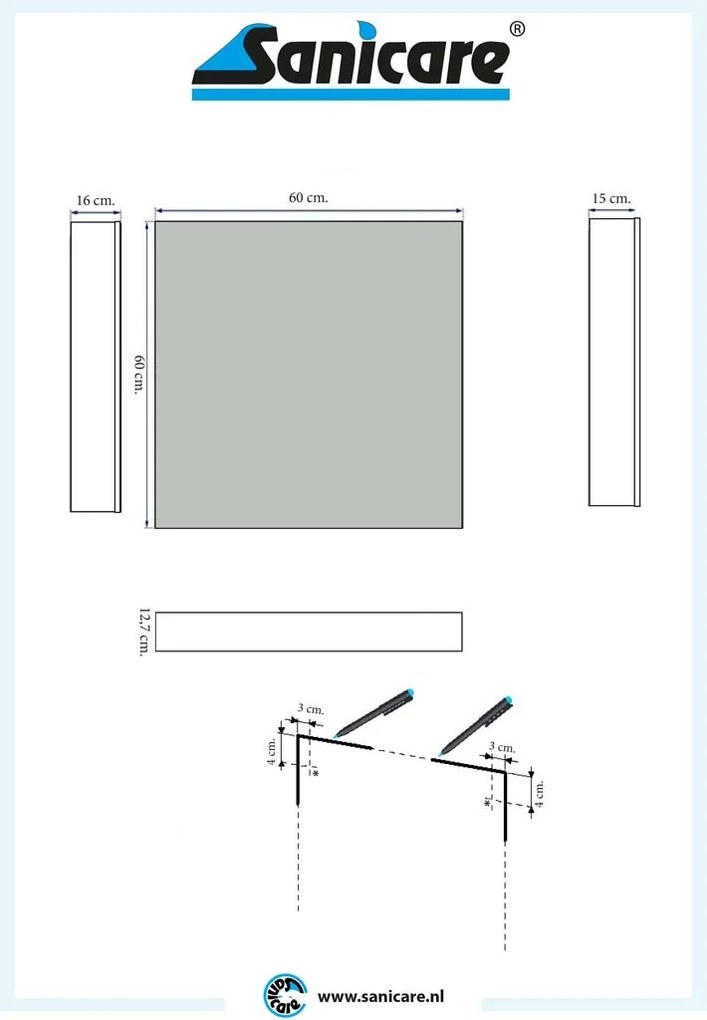 Sanicare Spiegelkast Qlassics Ambiance 60 cm. 1 dubbelzijdige spiegeldeur links grey-wood