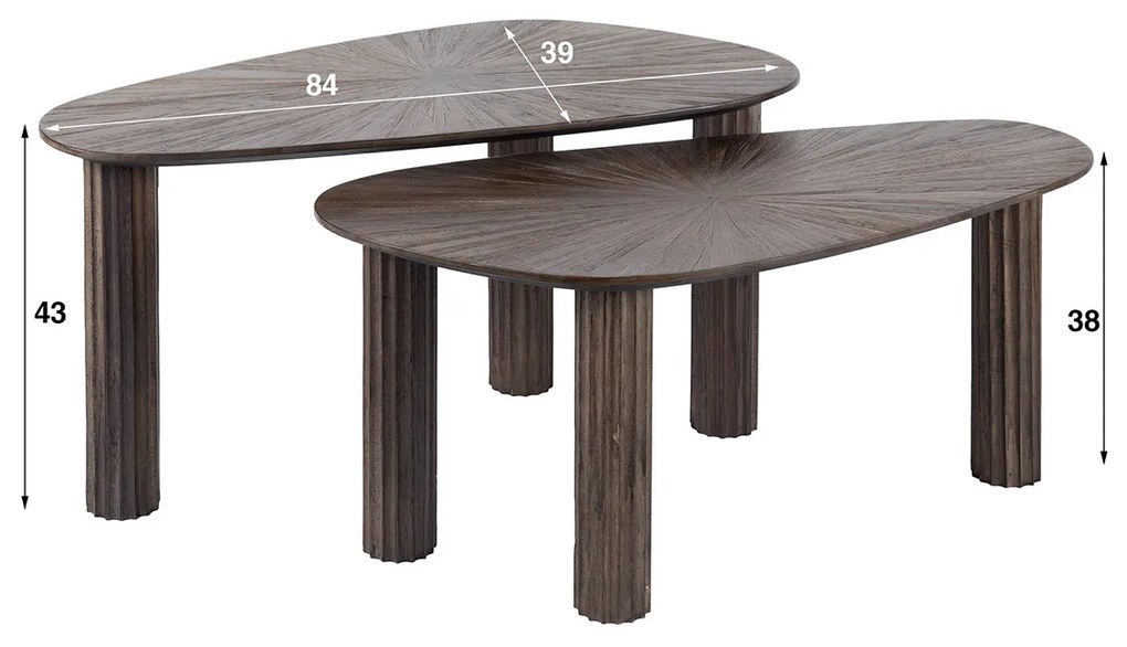 Salontafel Set Bruin Teakhout 2-delig - 84 X 39cm.