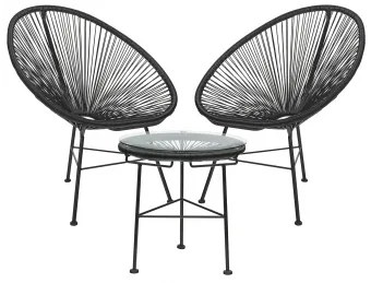 Tuinset Met 2 Fauteuils En Bijzettafel In Staal En Synthetisch Riet Nieuw Acapulco Zwart - Sklum