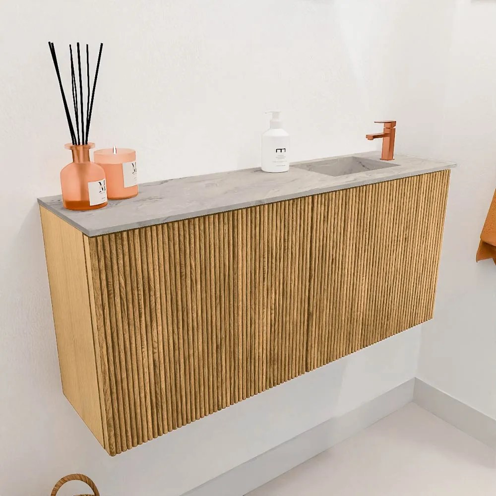 Mondiaz Joya DLux 90cm toiletmeubel oak met wastafel faye rechts 1 kraangat glace