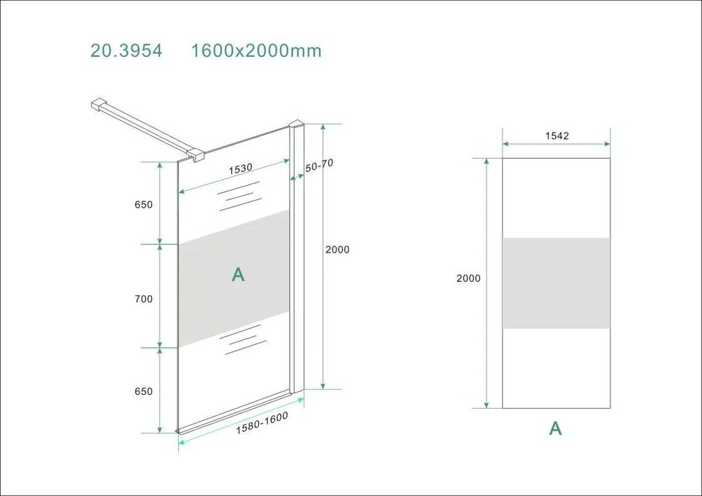 Mueller inloopdouche met muurprofiel 160x200 8mm Nano matglas