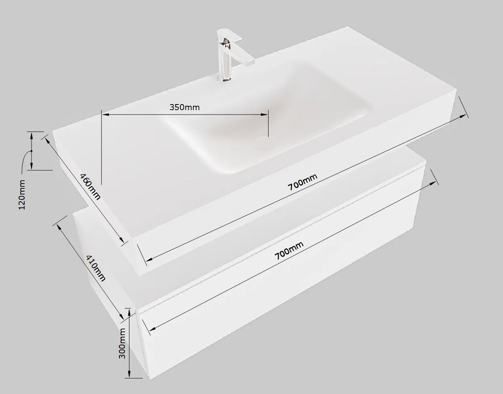 Mondiaz Alan DLux badmeubel 70cm talc 1 lade met wastafel glace midden zonder kraangat
