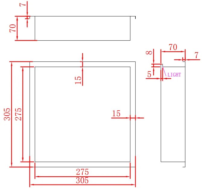 Saniclear Lucio inbouwnis met LED verlichting 30x30cm mat rose goud