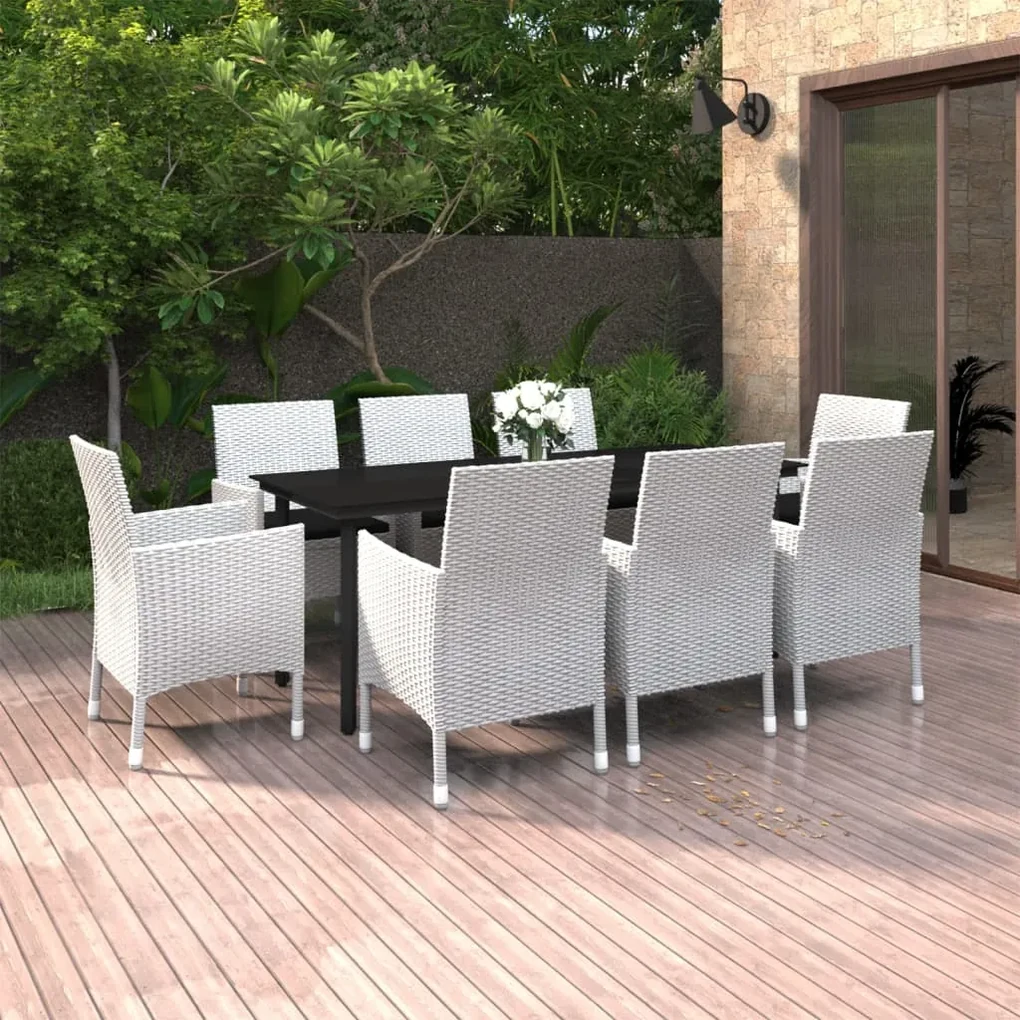 vidaXL 9-delige Tuinset met kussens poly rattan en glas