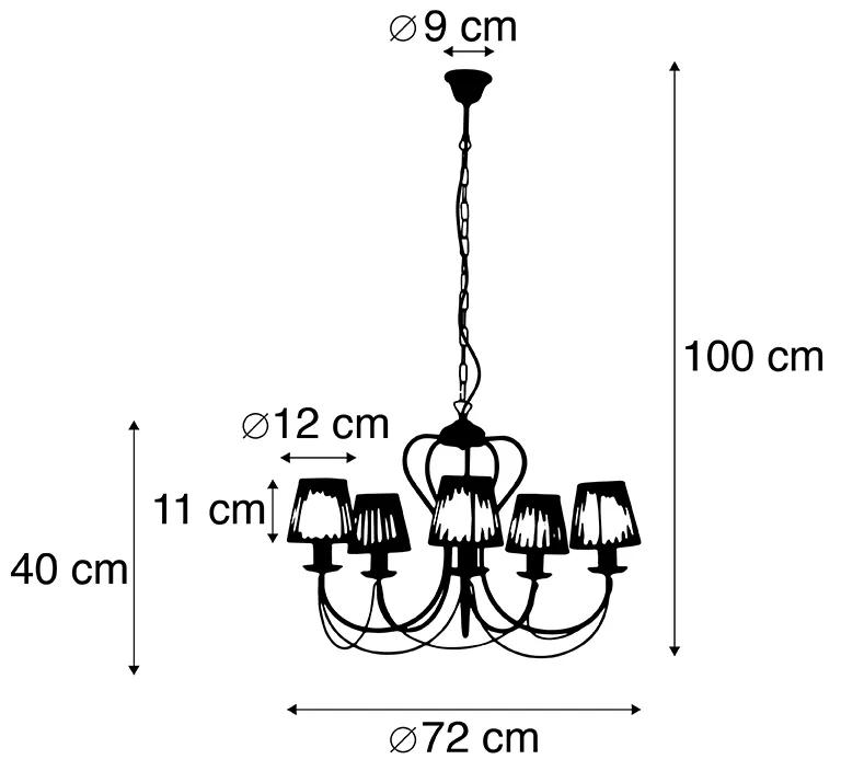 Kroonluchter taupe met plissé klemkap crème 5-lichts - Como Klassiek / Antiek E14 rond Binnenverlichting Lamp