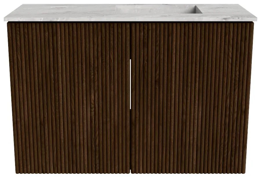 Mondiaz Joya DLux 60cm toiletmeubel walnut met wastafel faye rechts zonder kraangat glace