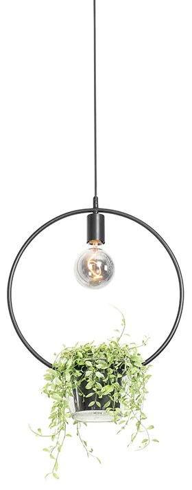 Moderne hanglamp zwart met glas rond - Roslini