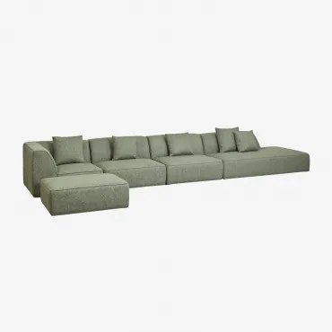 4-delige Modulaire Hoekbank Met Rechter Chaise Longue En Gestoffeerde Poef Cardea Bouclé Saliegroen - Sklum