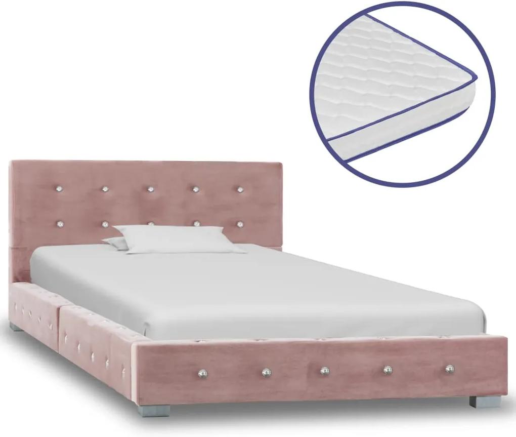 Bed met traagschuim matras fluweel roze 90x200 cm