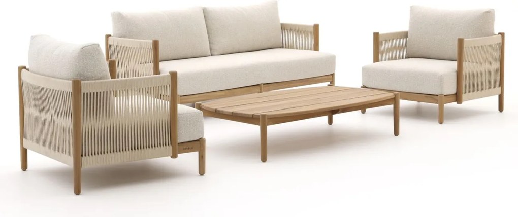 Stoel-bank loungeset Zavelli | 4 personen | Loungeset Natural Teak | Teakhout | 320x180cm | Kees Smit Tuinmeubelen