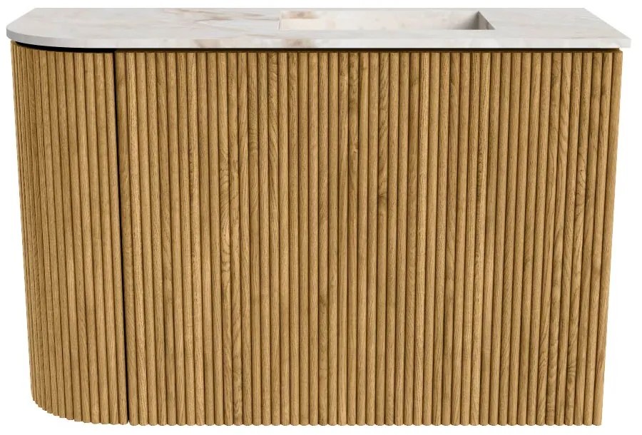 Mondiaz Joya DLux 60cm toiletmeubel ronding links oak met wastafel faye rechts zonder kraangat frappe