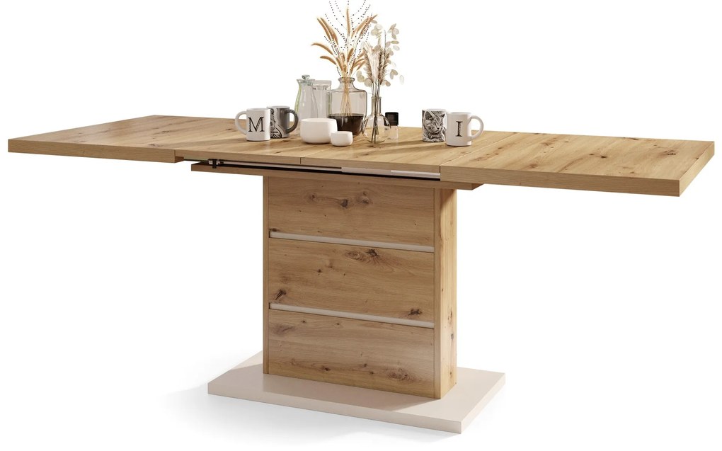 Mazzoni PIANO eiken artisan / beige - moderne uitschuifbare tafel tot 200 cm