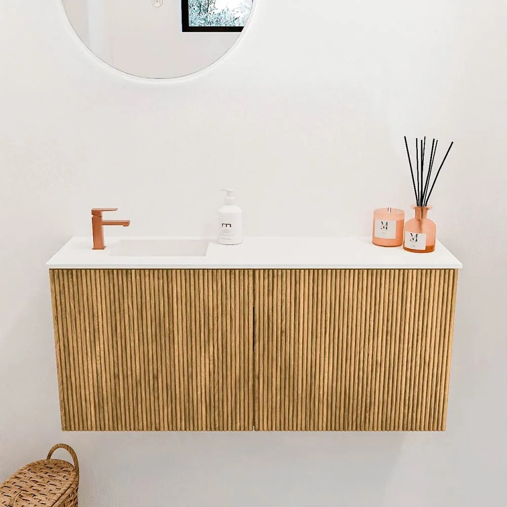 Mondiaz Joya 90cm toiletmeubel oak met wastafel faye links 1 kraangat talc