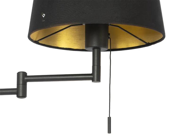 Stoffen Wandlamp zwart met zwarte kap en verstelbare arm - Ladas Deluxe Modern E27 rond Binnenverlichting Lamp