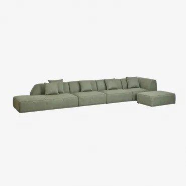 Modulaire Hoekbank Van 4 Delen Met Linker Divan En Gestoffeerde Poef Cardea Bouclé Saliegroen - Sklum