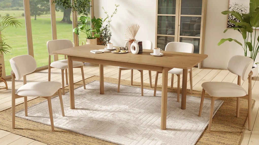 AVLO Beige (stof Apia 453)/gelakt eiken frame – HOUTEN STOEL VOOR WOONKAMER, EETKAMER, KEUKEN RETRO