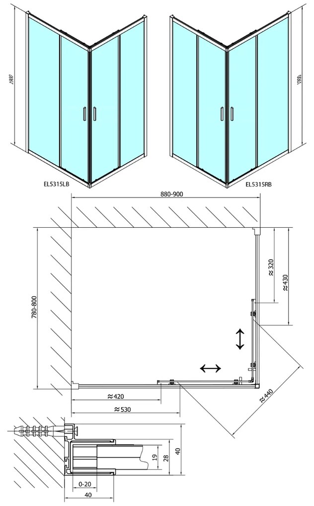 Polysan Easy Black rechthoekige douchecabine 90x80cm zwart mat