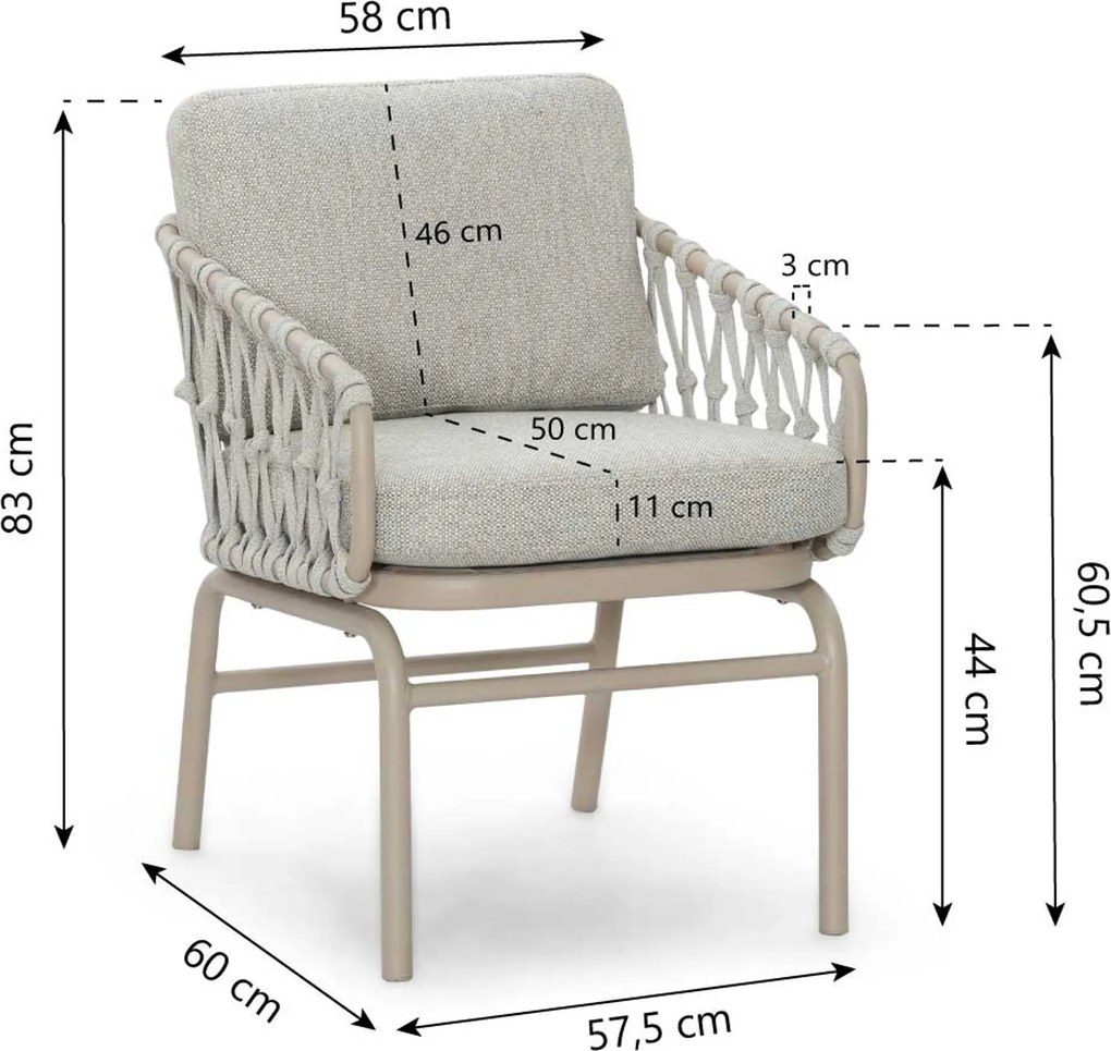 Tuinset 6 personen 220 cm Rope Taupe Lifestyle Garden Furniture Ventana/Provence