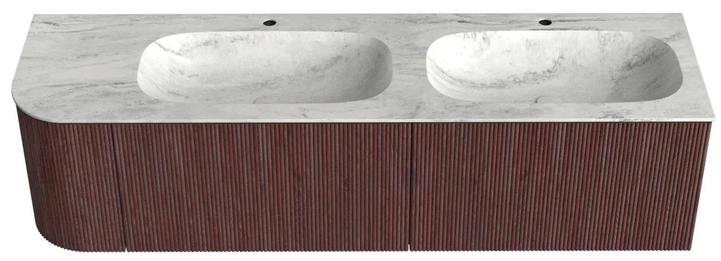 Mondiaz Kurve-dlux 165cm badmeubel ronding links ruby met 2 lades en 1 deur en wastafel stor small dubbel/rechts 2 kraangaten opalo