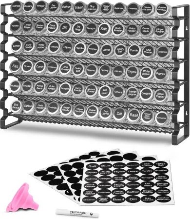 VEVOR 6-laags kruidenrek, kruidenhouder met 72 lege kruidenpotjes, trechter, complete set en kruidenlabels, kruidenorganizer voor keukenkast, voorraadkast (591 x 118 x 407 mm)