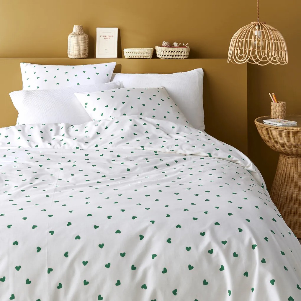 Bedlinnenset van 50% gerecycled katoen met vierkant kussensloop, groen, van Scacco