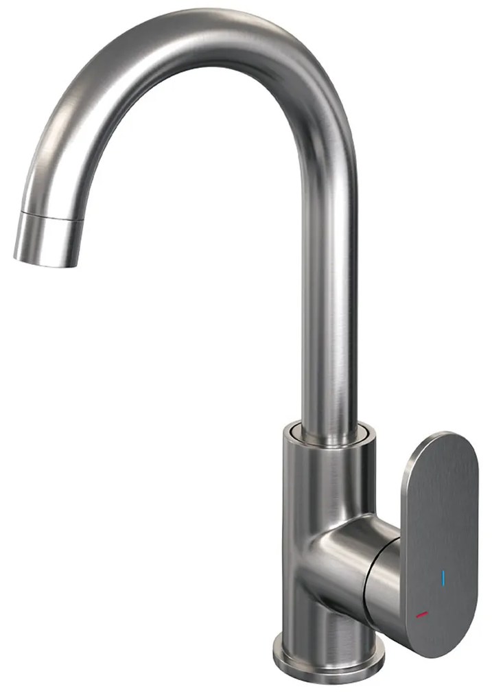Brauer Brushed Edition ColdStart wastafelkraan hoog met draaibare ronde uitloop model C RVS geborsteld PVD