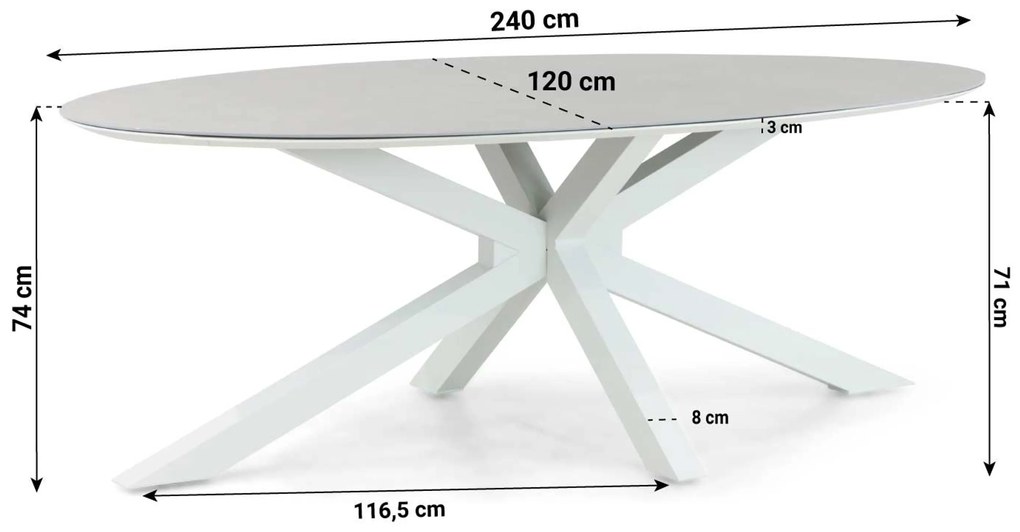 Tuinset 6 personen 240 cm Aluminium/Textileen Wit Hartman Alice/Cervola