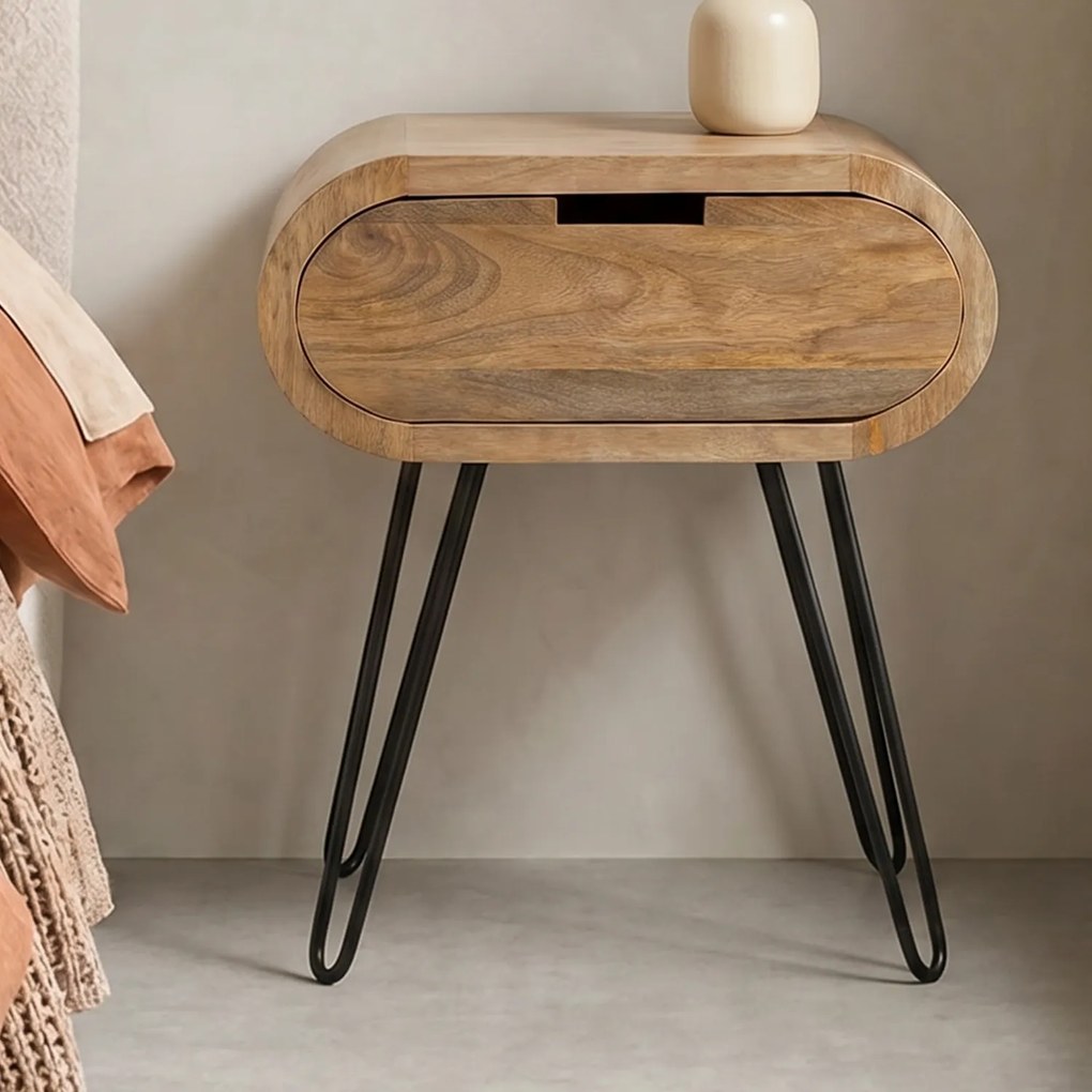 Nachtkastje Met Ronde Hoeken Mango Hout - 50x35x60cm.