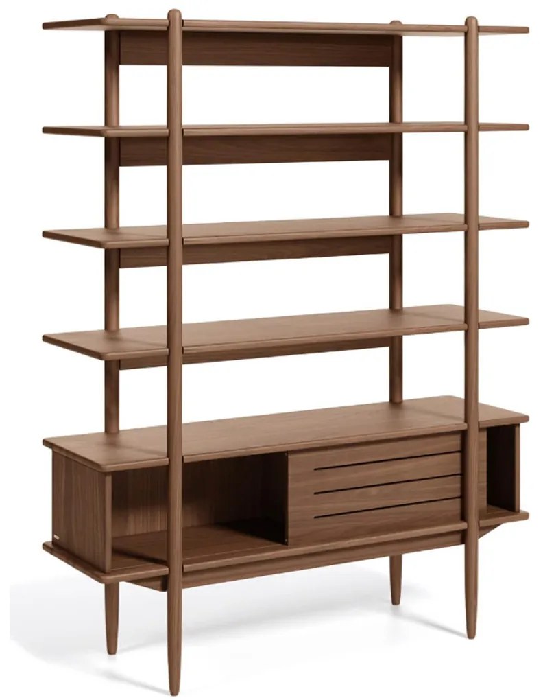Kave Home Carolin Walnoot Stellingkast Vintage Retro Design - 130x41x169cm.