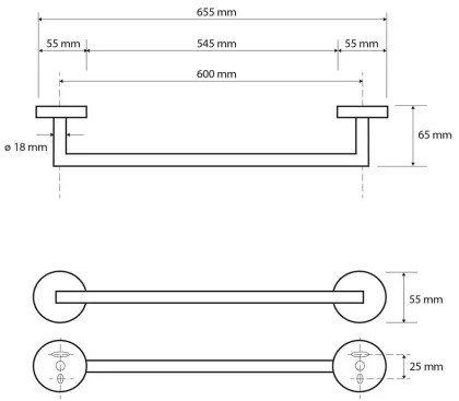 Sapho X-Round handdoekhouder type 1 65cm zwart