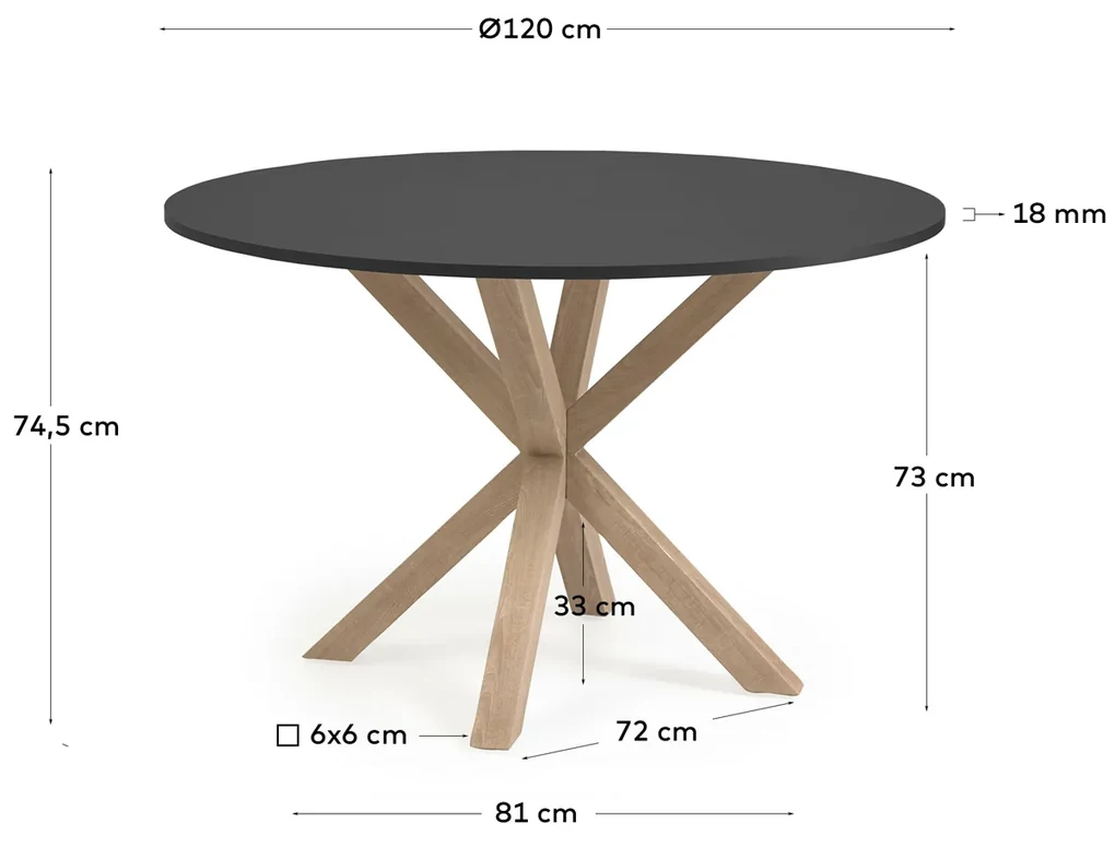 Kave Home Full Argo Ronde Eettafel Modern Zwart Met Eiken - 120 X 120cm.