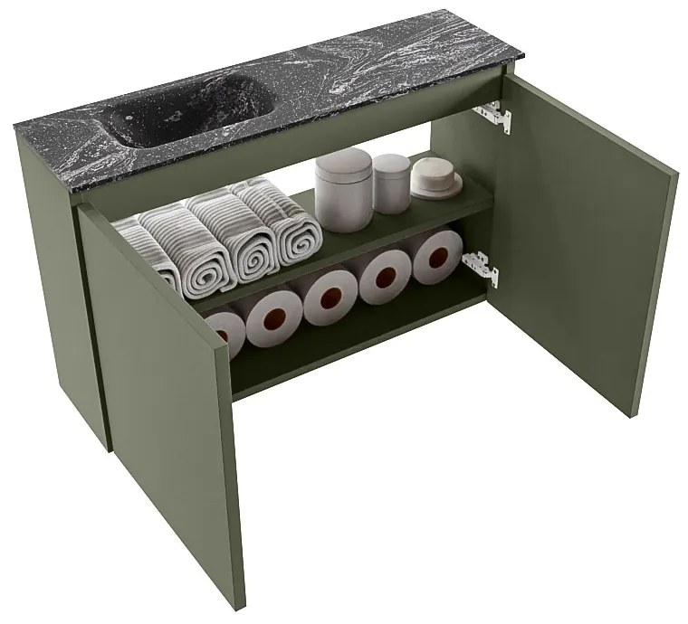 Mondiaz Ture DLux toiletmeubel 80cm army met wastafel lava links met kraangat