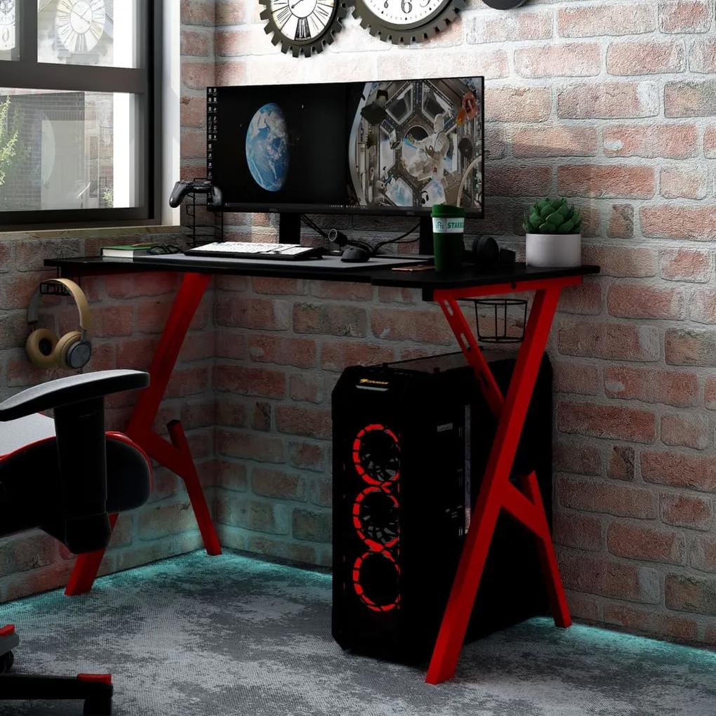 vidaXL Gamingbureau met Y-vormige poten 110x60x75 cm zwart en rood