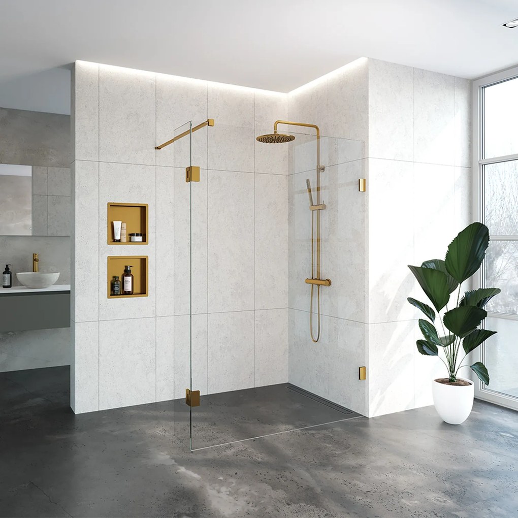 Brauer JC profielloze inloopdouche 130/30cm draaibaar goud geborsteld
