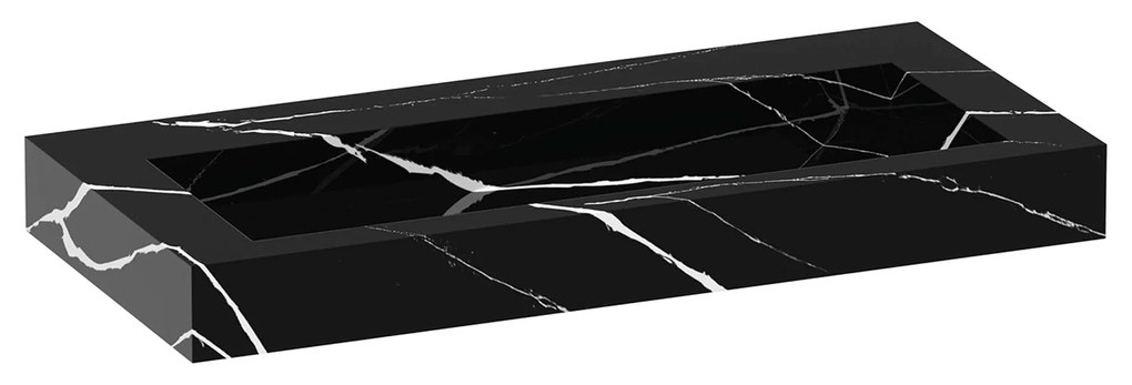 Sanituba Nature badmeubel 100cm viking shield  met wastafel Artificial Marble Nero Marquina geen kraangaten