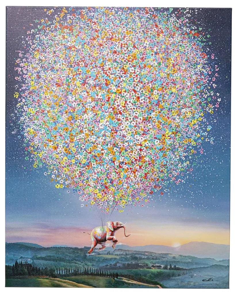 Kare Design Flying Elephant At Night Schilderij Vliegende Olifant 80x100