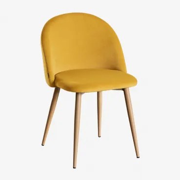 Set Van 4 Eetkamerstoelen Bekleed Met Kana Fluweel Mostaza & Natuurlijk Hout - Sklum