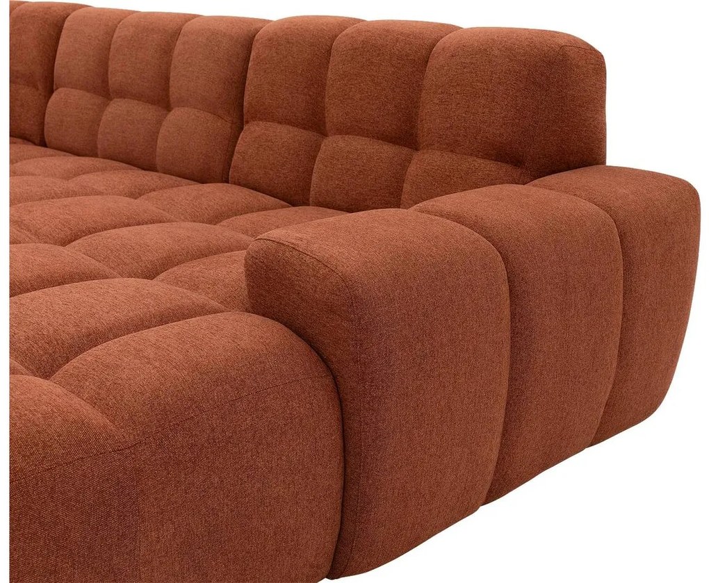 Goossens Excellent Bank Kubus - 30 X 30 Cm Stiksel bruin, stof, 1,5-zits, modern design met chaise longue rechts