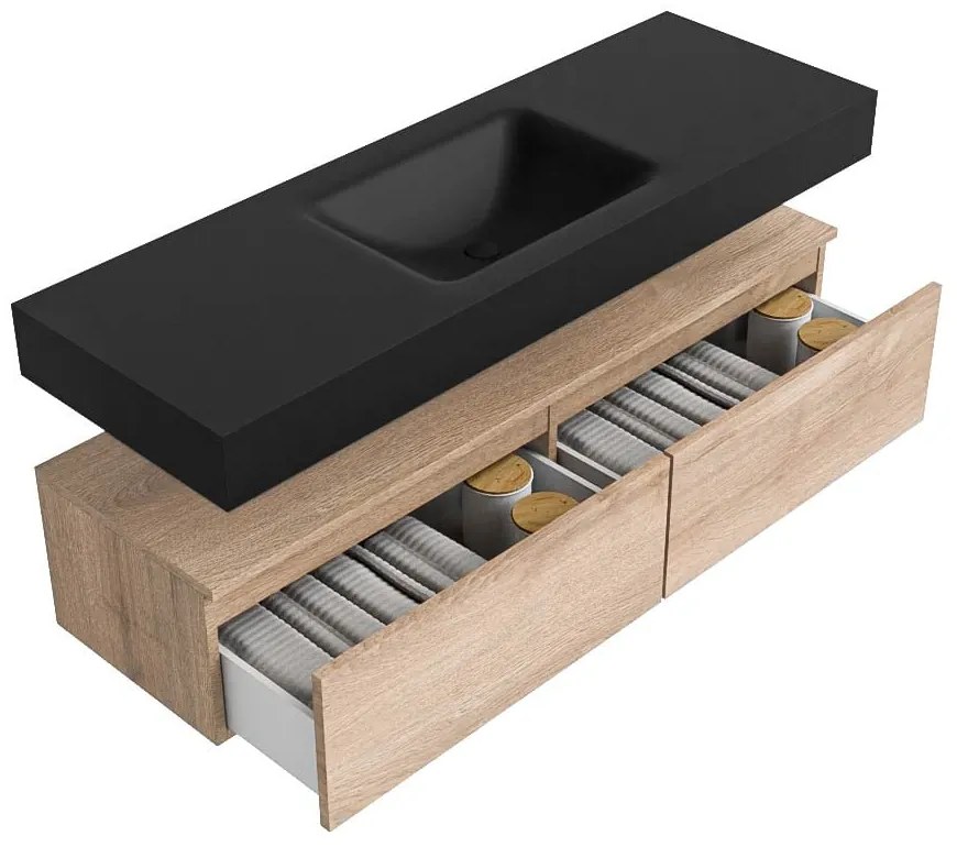 Zaro Alan badmeubel 140cm washed oak 2 lades met vrijhangende wastafel cloud midden 1 kraangat urban