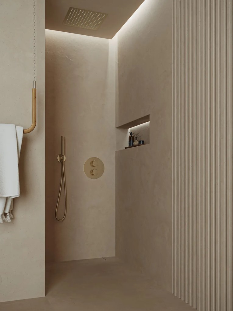 Saniclear Cube inbouw regendouche rond met inbouw douchekop 30x30cm en staafhanddouche geborsteld messing - mat goud