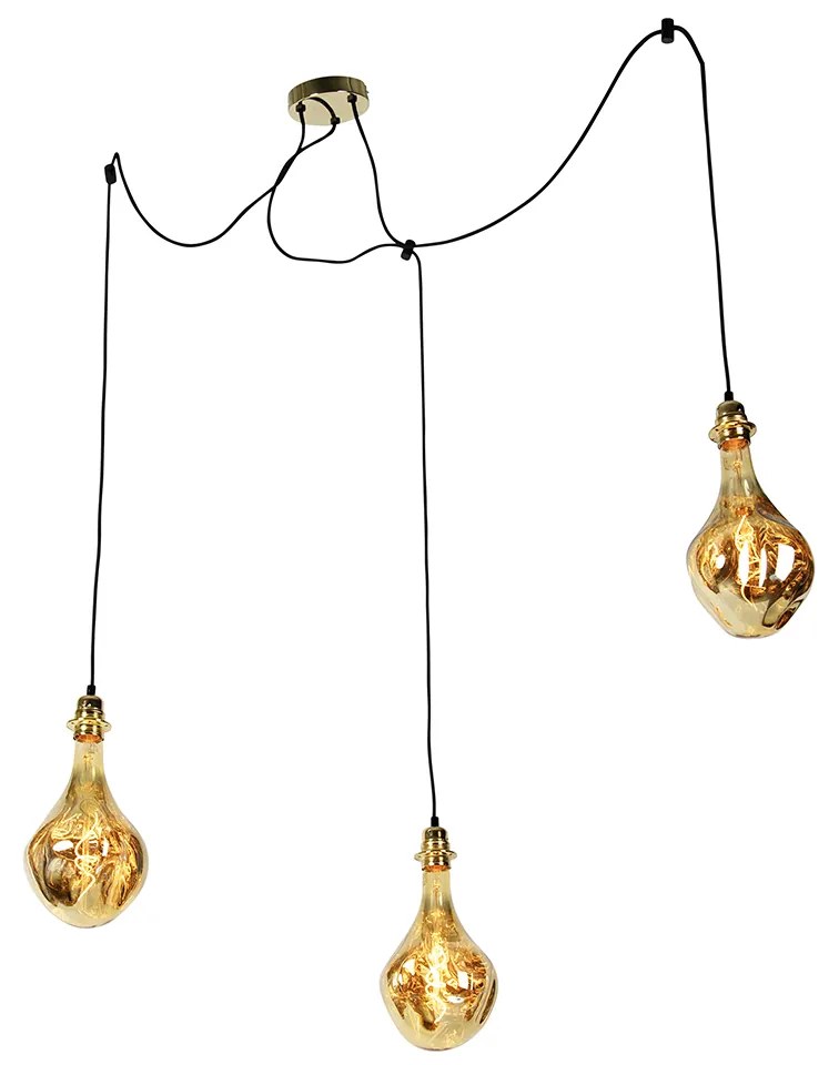 Hanglamp goud 3-lichts incl. LED spiegel goud dimbaar - Cava Luxe Modern Minimalistisch rond Binnenverlichting Lamp