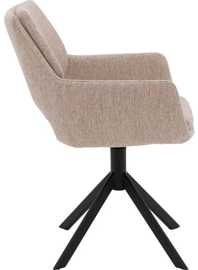 Goossens Eetkamerstoel Daisy beige stof graden draaibaar met return functie met armleuning, modern design