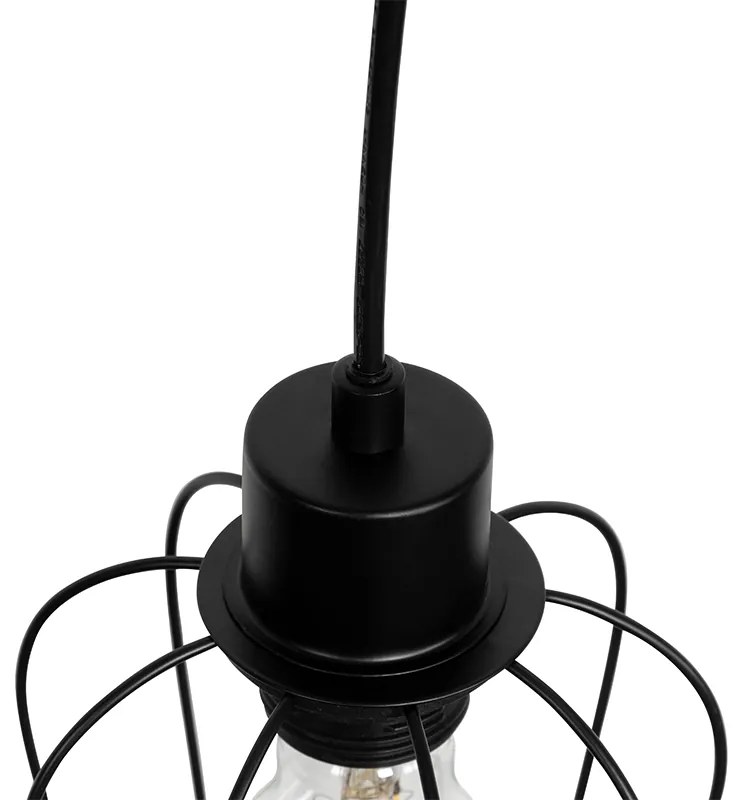 Smart hanglamp zwart met hout incl. 4 Wifi A60 - Stronk