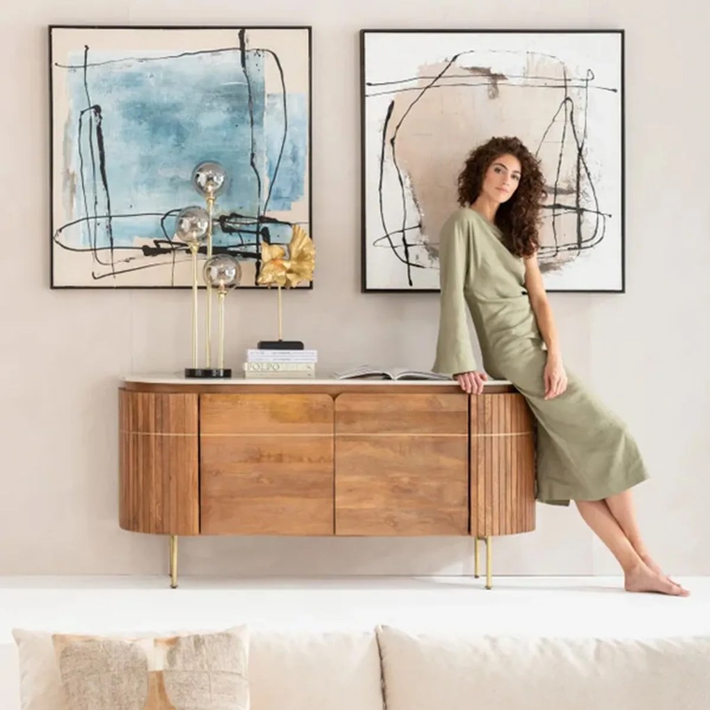 Kare Design Grace Dressoir Mangohout En Marmer - 160x45x78cm.