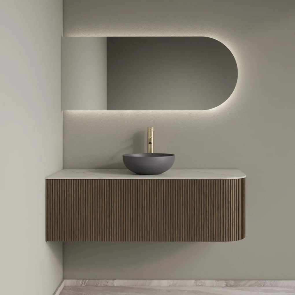 Gliss Design Alluro badmeubel ribbelfront met ronding rechts 120cm ash grey en wit marmer toppaneel
