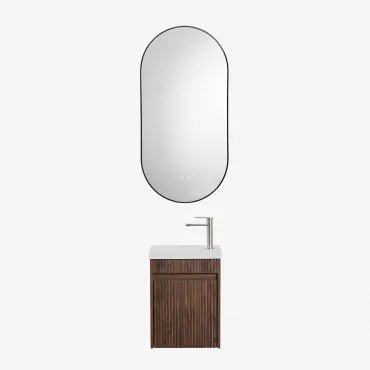 Narek Zwevend Houten Badkamermeubelset Met Geïntegreerde Wastafel Donker Hout & Ovale Led En Anticondens Zwart 50x100 Cm Asteiro & Geborsteld Grijs ↑2