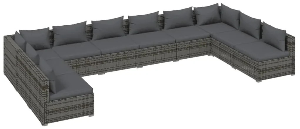 vidaXL 10-delige Loungeset met kussens poly rattan grijs